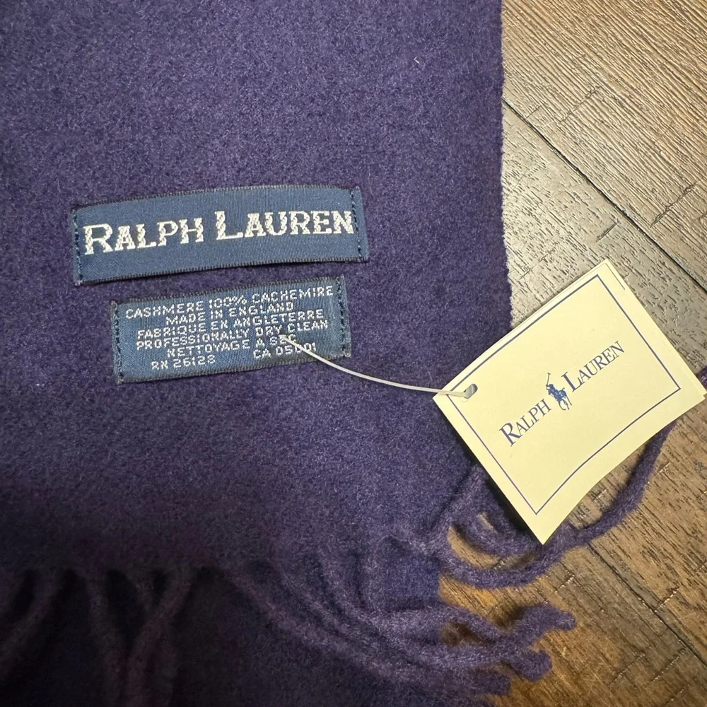 VTG NWT Ralph Lauren Cashmere Scarf Purple Indigo‎ 57x11” A16